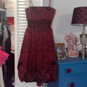 Red and rose black velvet cocktail dress